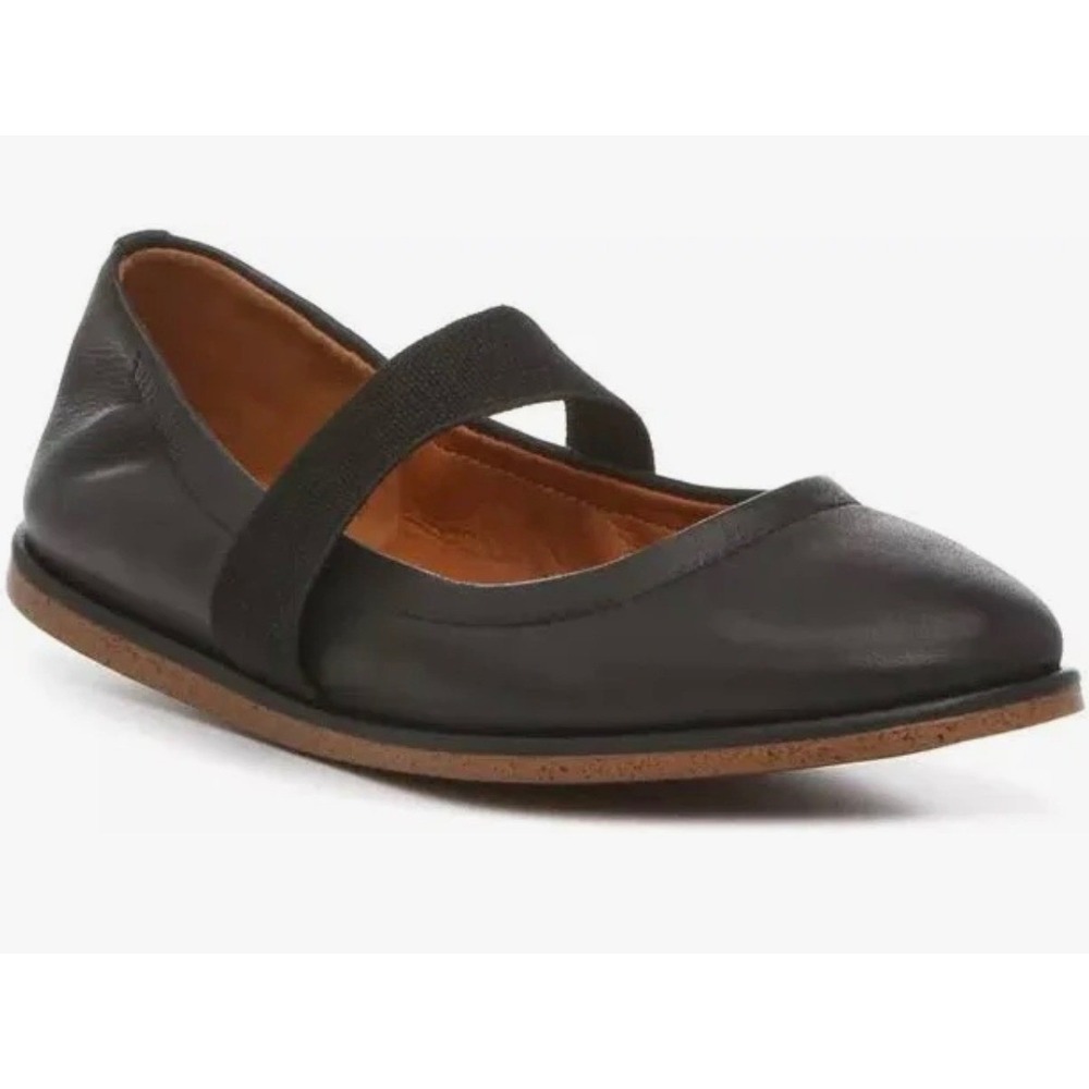 Lucky Brand Walnen Mary Jane Black Leather Ballet Flats‎ Elastic Strap Women 8M